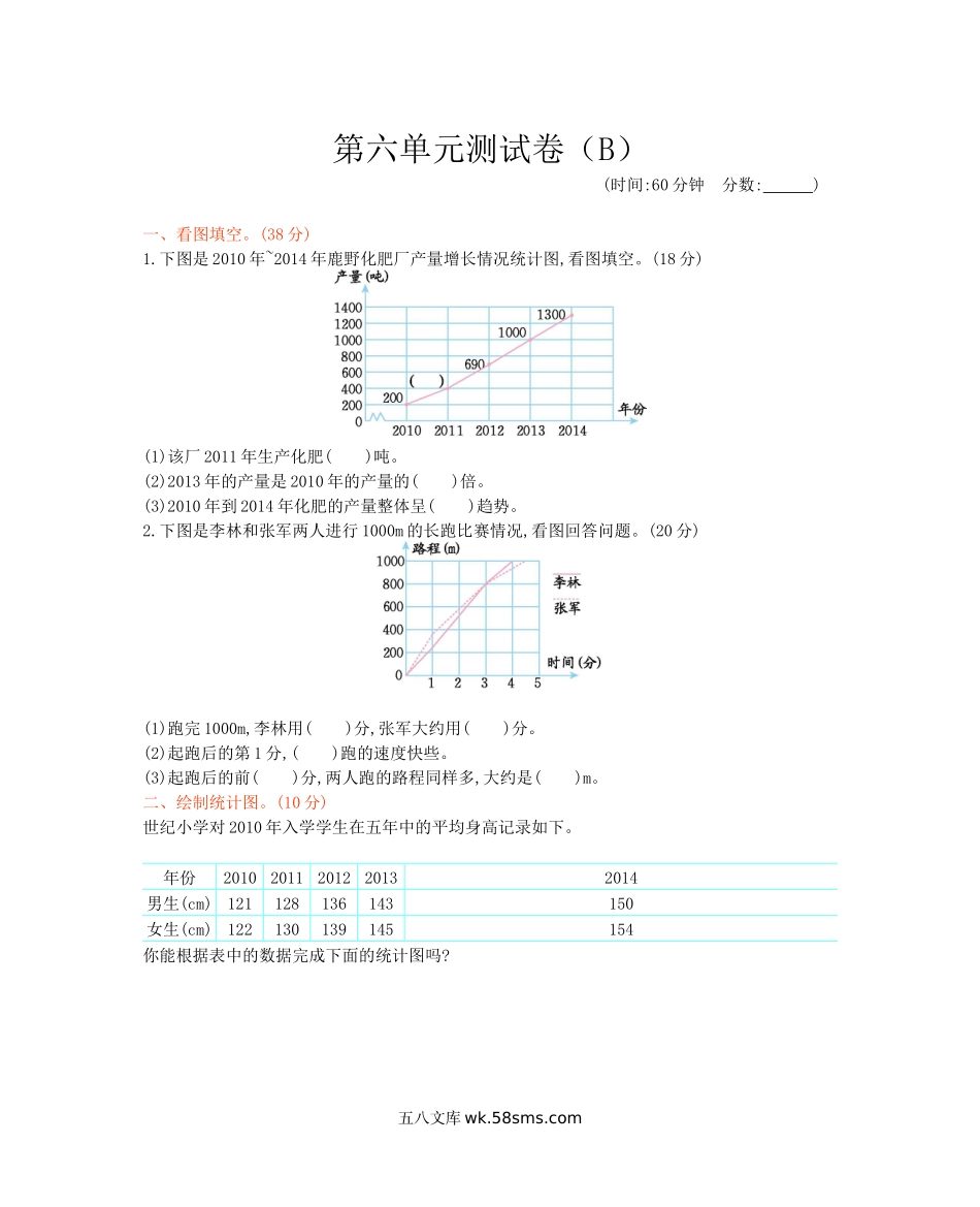 小学五年级数学下册_3-10-4-2、练习题、作业、试题、试卷_西师版_西师大版数学五年级下册第六单元测试卷（B）及答案.docx_第1页