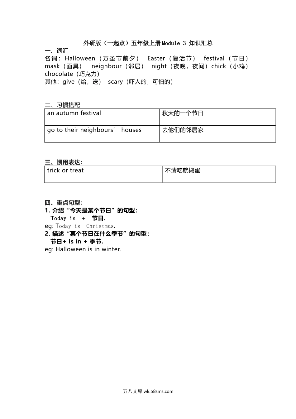 小学五年级英语上册_3-10-5-1、复习、知识点、归纳汇总_外研版一起点_外研版一起点五年级上册Module3知识点汇总.docx_第1页