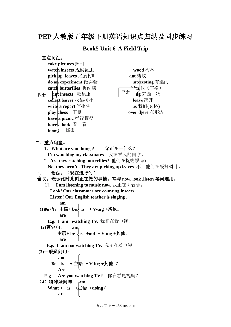 小学五年级英语下册_3-10-6-1、复习、知识点、归纳汇总_人教PEP版_人教PEP版五年级下册英语Unit6知识点归纳及同步练习.docx_第1页