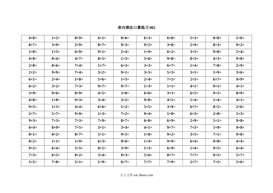 小学二年级数学上册_3-7-3-2、练习题、作业、试题、试卷_通用_小学二年级上册上学期-数学表内乘法口算练习题3.doc_第2页