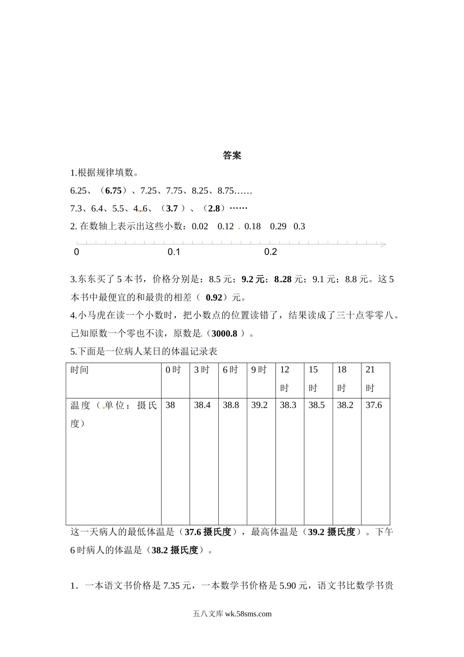 小学三年级数学下册_3-8-4-2、练习题、作业、试题、试卷_苏教版_课时练_三年级下册数学一课一练-小数的初步认识3-苏教版.docx_第3页