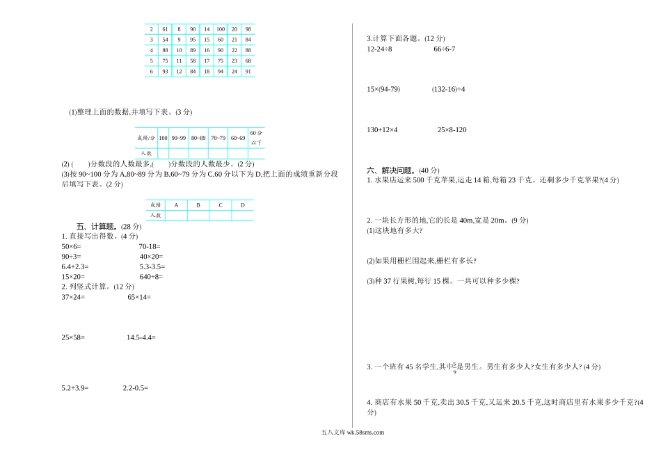 小学三年级数学下册_3-8-4-2、练习题、作业、试题、试卷_苏教版_期末测试卷_小学三年级下册（三下）苏教版数学期末真题卷.1.doc_第2页