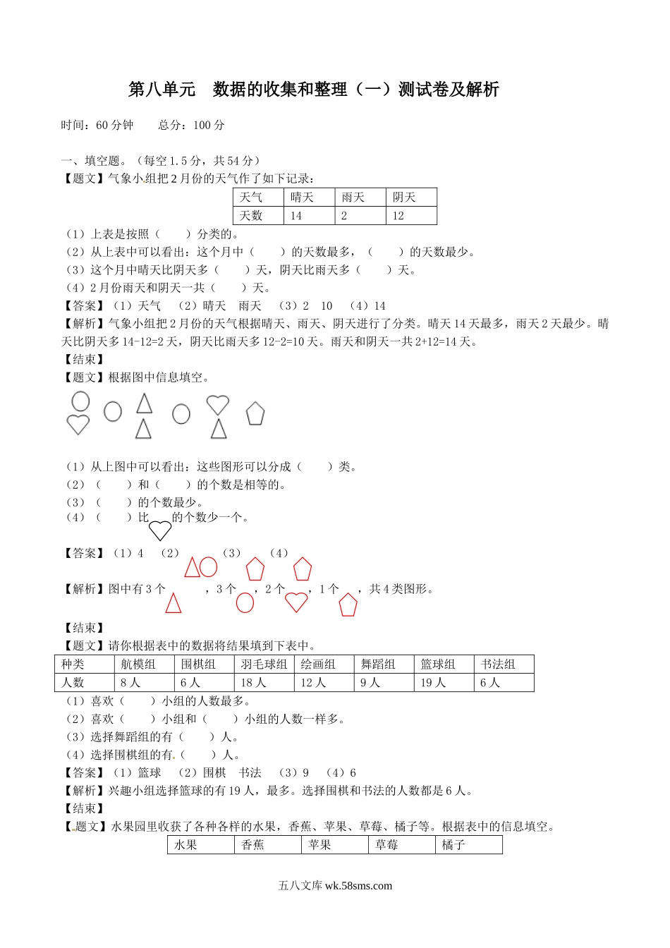 小学二年级数学下册_3-7-4-2、练习题、作业、试题、试卷_苏教版_单元测试卷_二年级下册数学单元测试卷-第八单元-苏教版（带解析）.doc_第1页