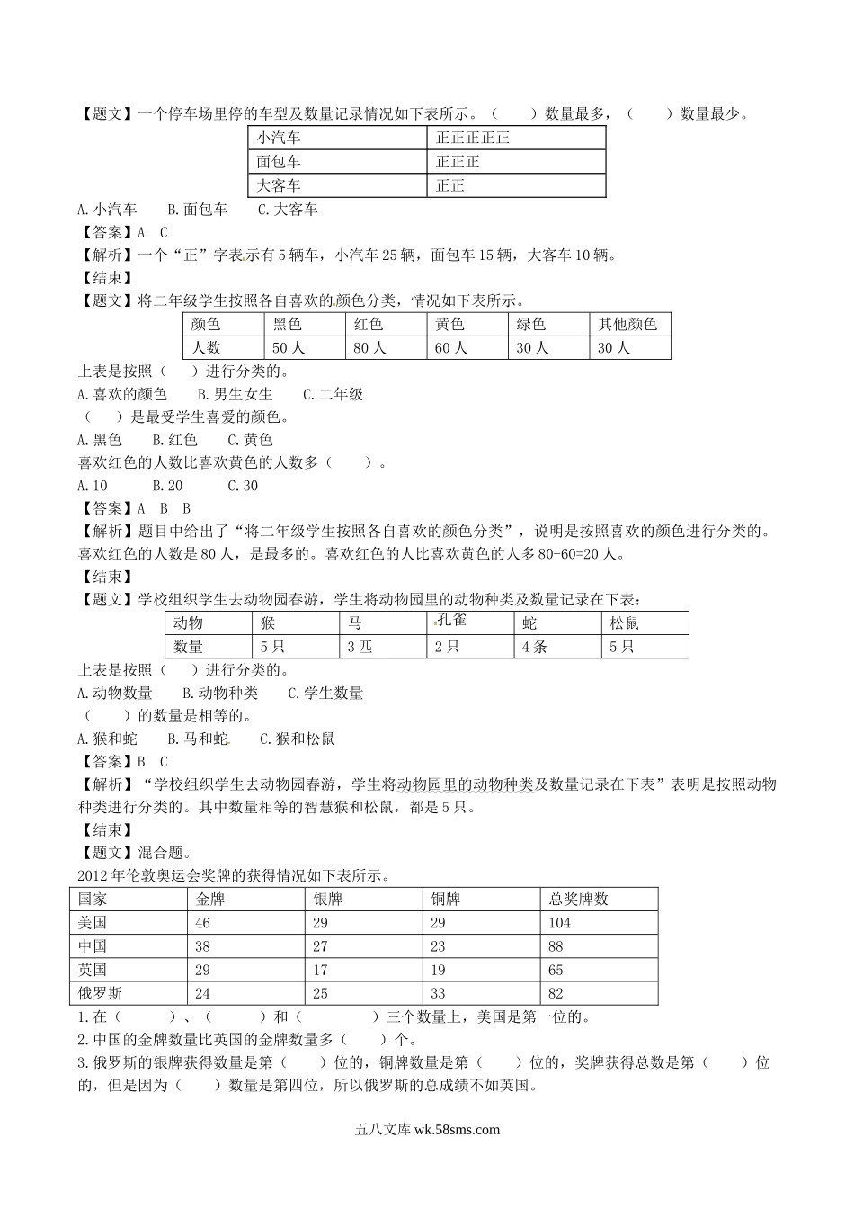 小学二年级数学下册_3-7-4-2、练习题、作业、试题、试卷_苏教版_单元测试卷_二年级下册数学单元测试卷-第八单元-苏教版（带解析）.doc_第3页