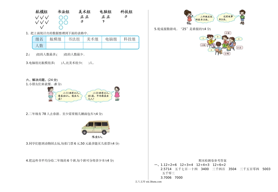 小学二年级数学下册_3-7-4-2、练习题、作业、试题、试卷_通用_2020-2021学年下学期重点小学二年级期末检测卷（1）含答案.doc_第2页