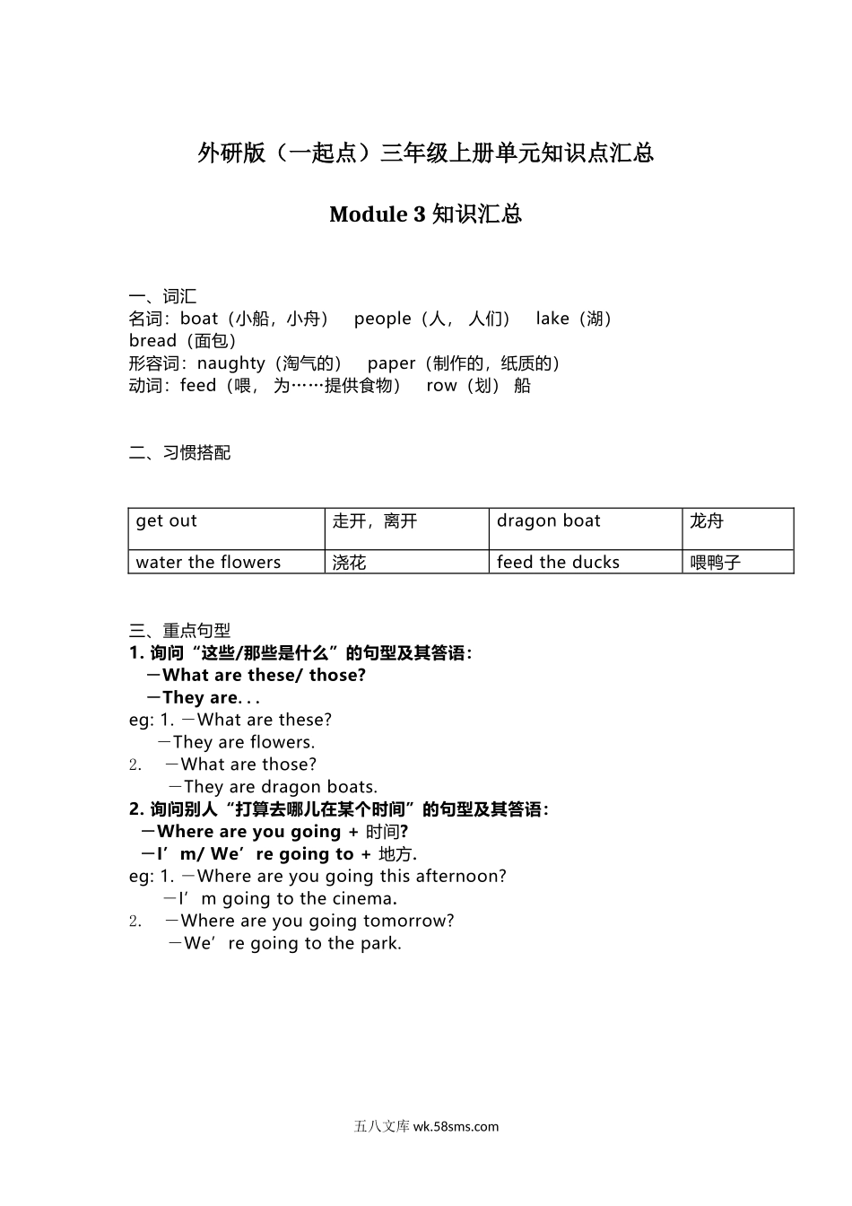 小学三年级英语上册_3-8-5-1、复习、知识点、归纳汇总_外研版一起点_外研版（一起点）英语三年级上册Module3知识点.docx_第1页