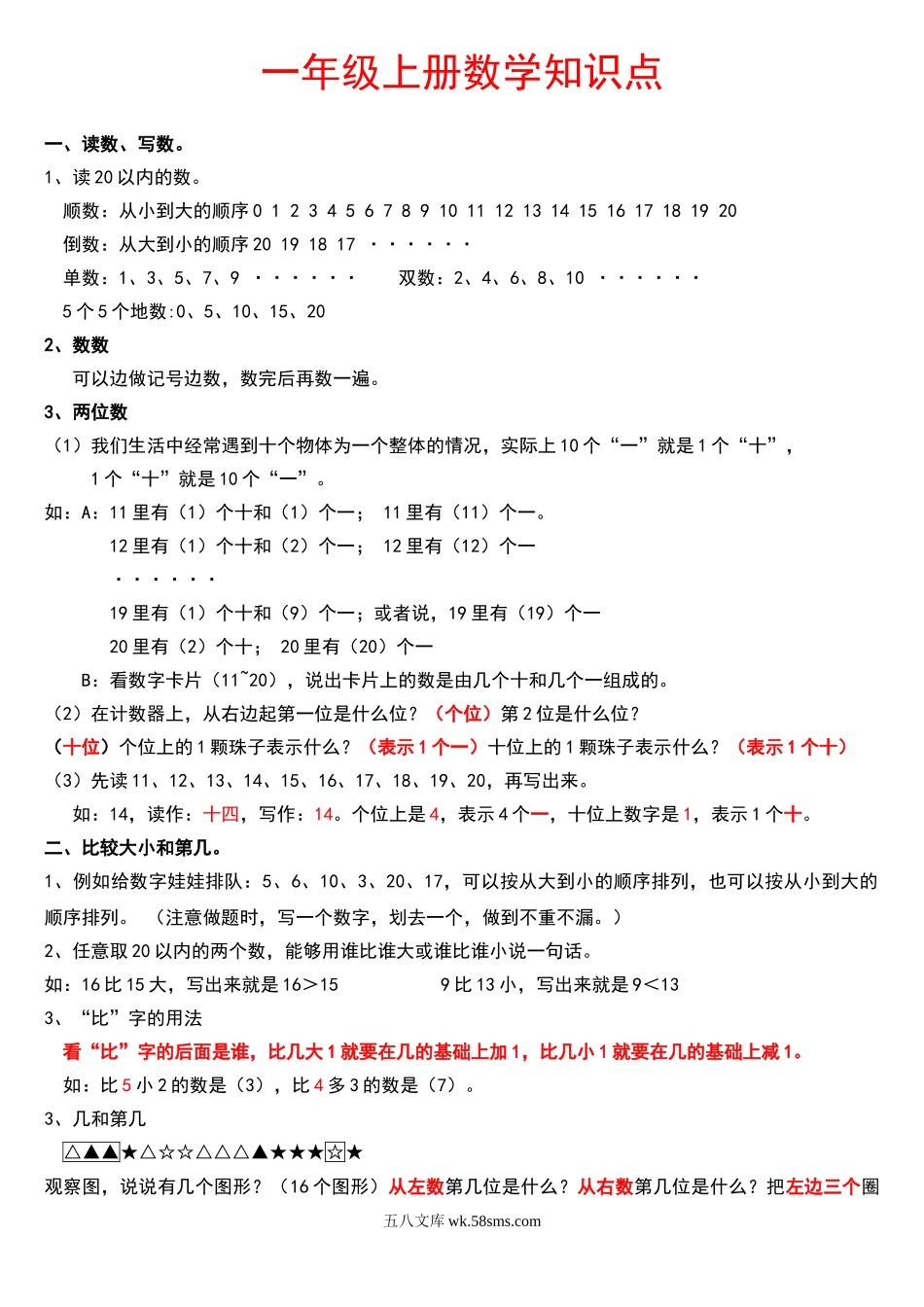 小学一年级数学上册_3-6-3-1、复习、知识点、归纳汇总_通用_小学一年级数学上册知识点总结.doc_第1页