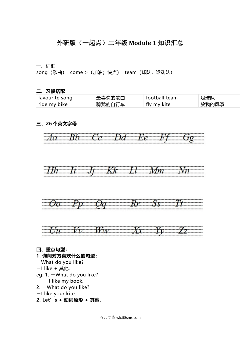 小学二年级英语上册_3-7-5-1、复习、知识点、归纳汇总_外研版一起点_外研版一起点二年级上册Module1知识点汇总.docx_第1页