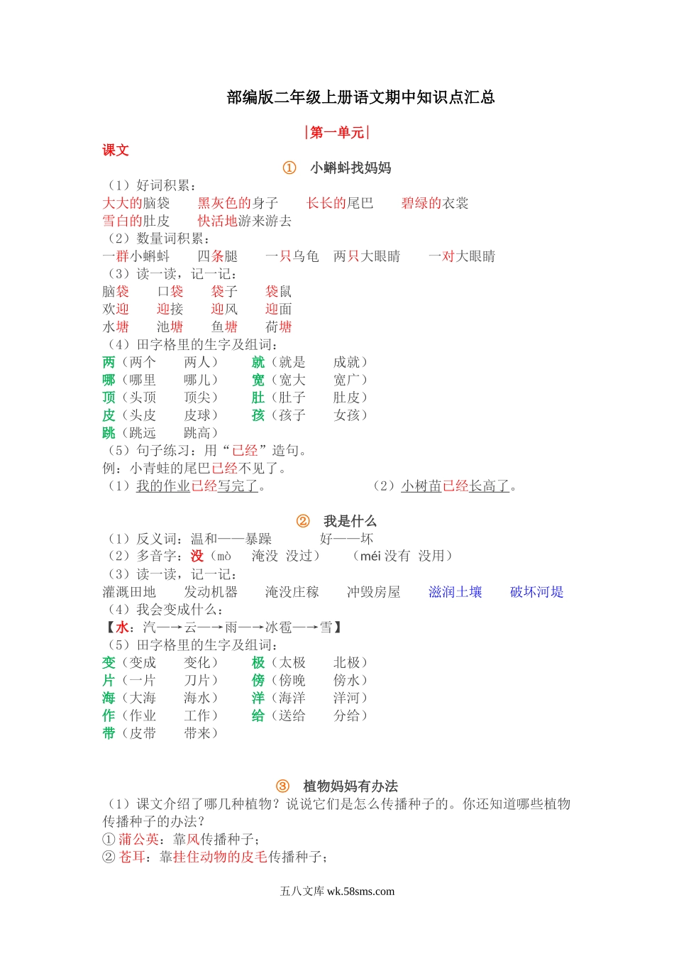 小学二年级语文上册_3-7-1-1、复习、知识点、归纳汇总_部编版_部编版二年级上册语文期中知识点汇总.doc_第1页