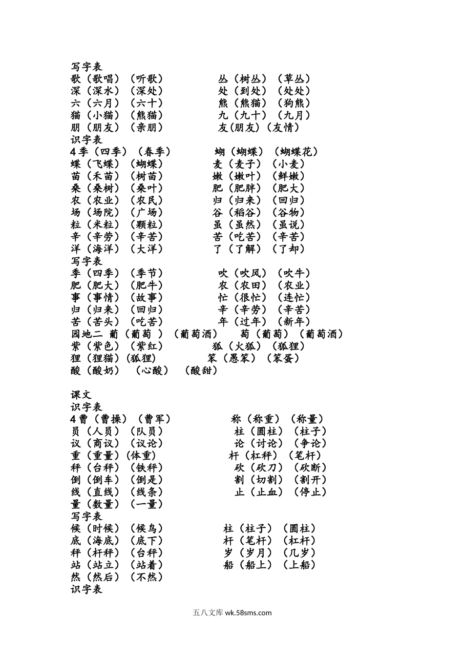 小学二年级语文上册_3-7-1-1、复习、知识点、归纳汇总_部编版_部编版二年级上册语文全部生字组词总复习.doc_第3页