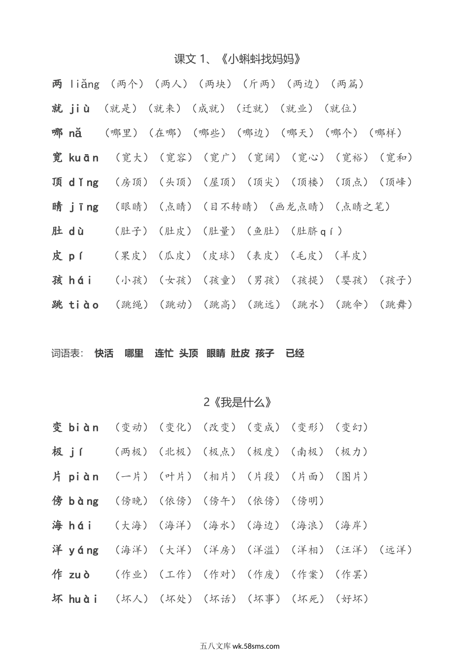 小学二年级语文上册_3-7-1-1、复习、知识点、归纳汇总_部编版_部编版小学二年级语文上册生字拼音组词.docx_第2页