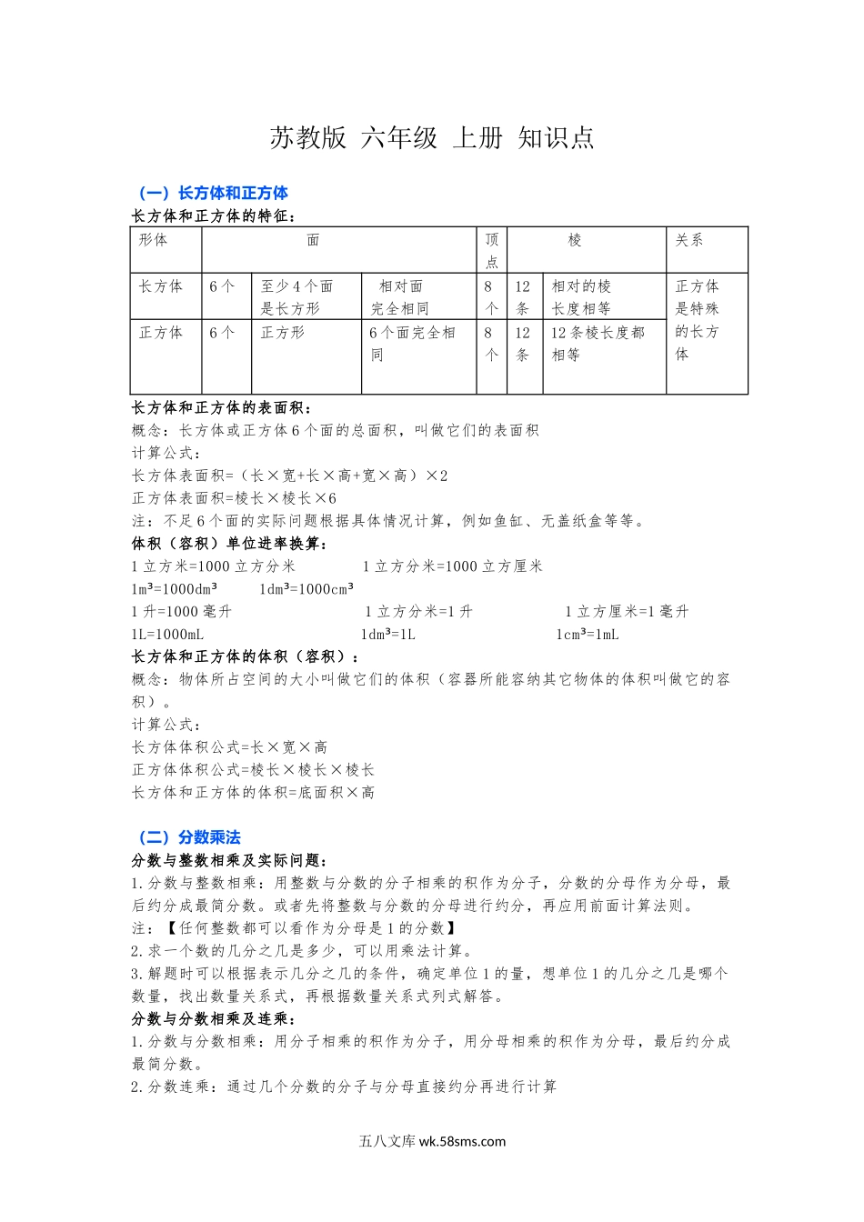 小学六年级数学上册_3-11-3-1、复习、知识点、归纳汇总_苏教版_苏教版数学六年级 上册 知识点.docx_第1页