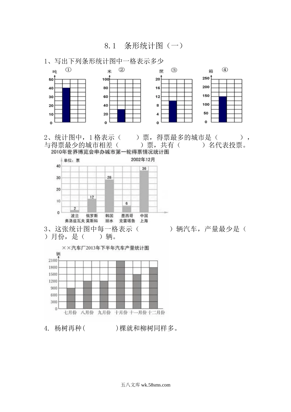 小学四年级数学上册_3-9-3-2、练习题、作业、试题、试卷_青岛版_课时练_第八单元  条形统计图_8.1 条形统计图（一）.doc_第1页