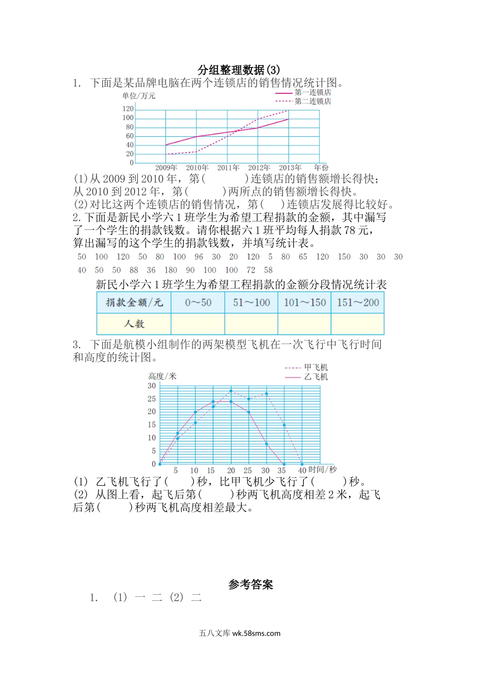 小学六年级数学上册_3-11-3-2、练习题、作业、试题、试卷_北师大版_课时练_第五单元  数据处理_5.5 分组整理数据（3）.docx_第1页