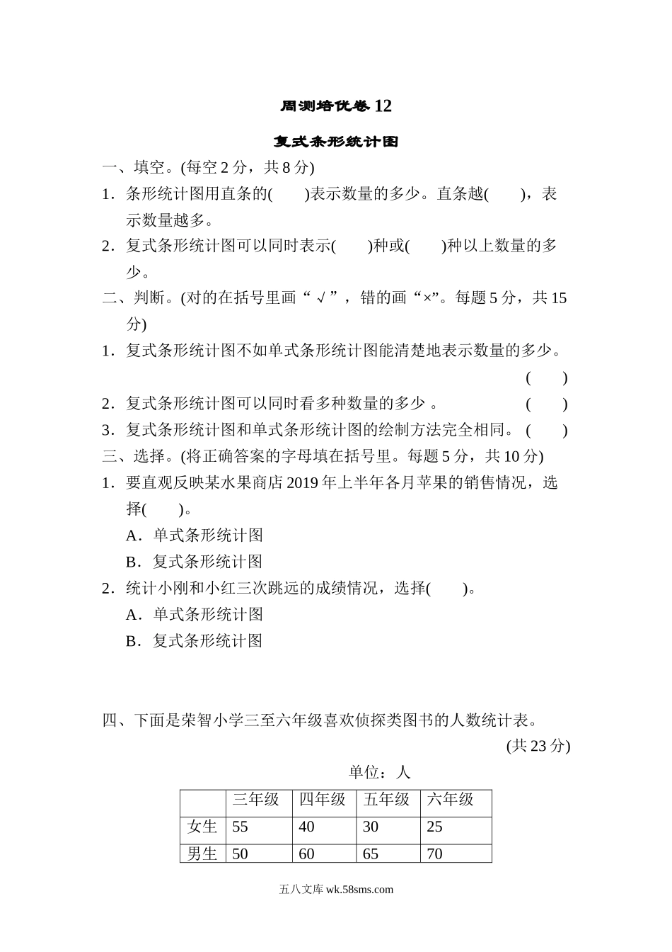 小学四年级数学下册_3-9-4-2、练习题、作业、试题、试卷_冀教版_周测培优卷_周测培优卷12.doc_第1页