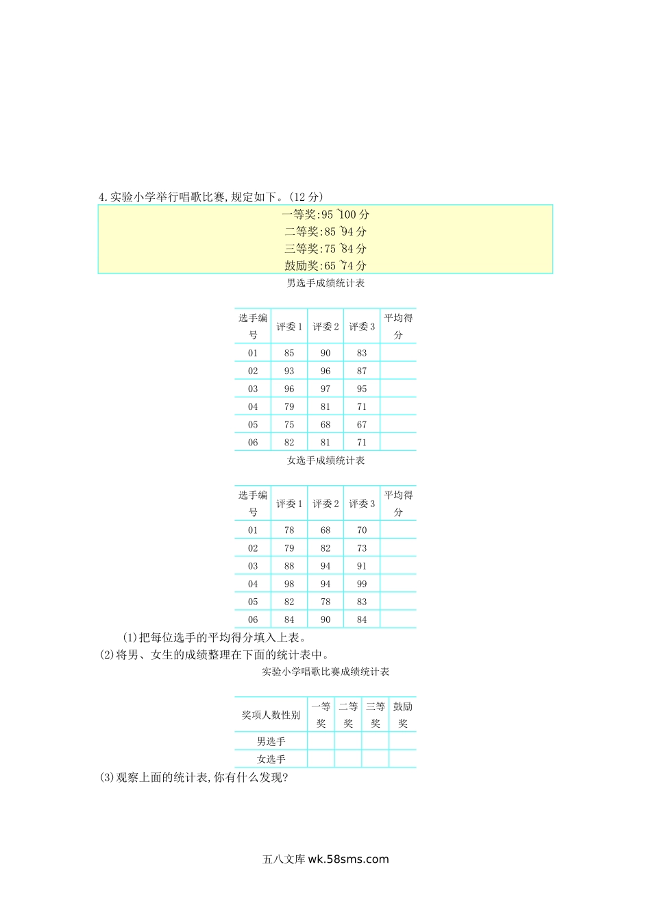 小学四年级数学下册_3-9-4-2、练习题、作业、试题、试卷_青岛版_单元测试卷_第八单元测试卷（1）.docx_第3页