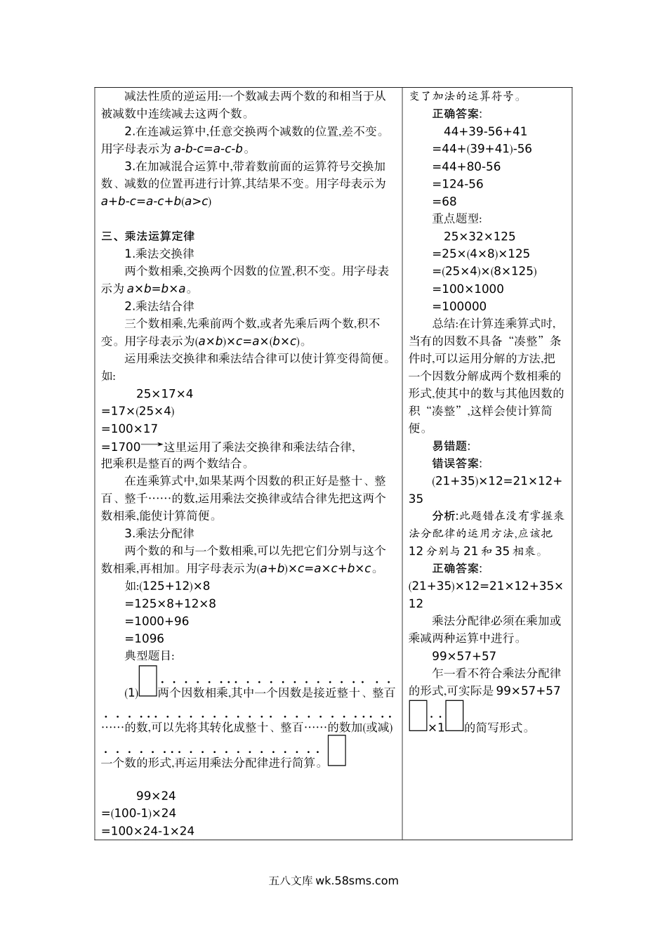 小学四年级数学下册_3-9-4-2、练习题、作业、试题、试卷_人教版_单元测试卷_人教版四年级数学下册期末单元复习试题（含答案）：3.运算定律.docx_第2页