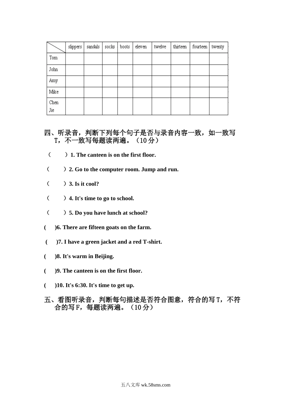 小学四年级英语下册_3-9-6-2、练习题、作业、试题、试卷_人教PEP版_期末测试卷_人教版小学英语四年级下册期末测试卷2带答案.doc_第2页