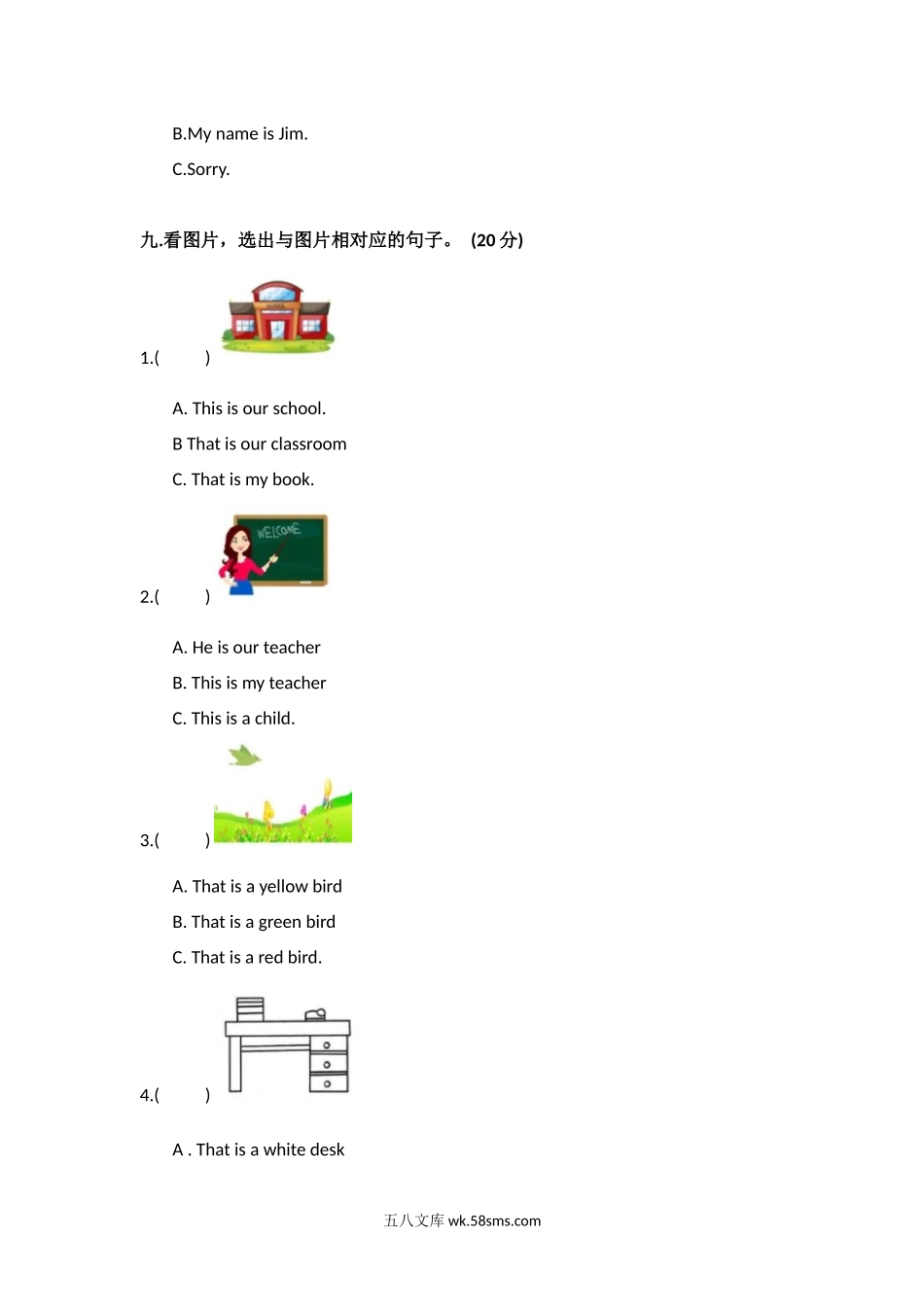 小学一年级英语上册_3-6-5-2、练习题、作业、试题、试卷_外研版一起点_外研社版小学英语（一年级起点）一年级上册 Module 5 模块测试卷.docx_第3页