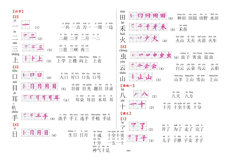 小学一年级语文上册_3-6-1-1、复习、知识点、归纳汇总_部编版_2020年部编人教版语文一年级上生字笔顺组词.doc_第2页