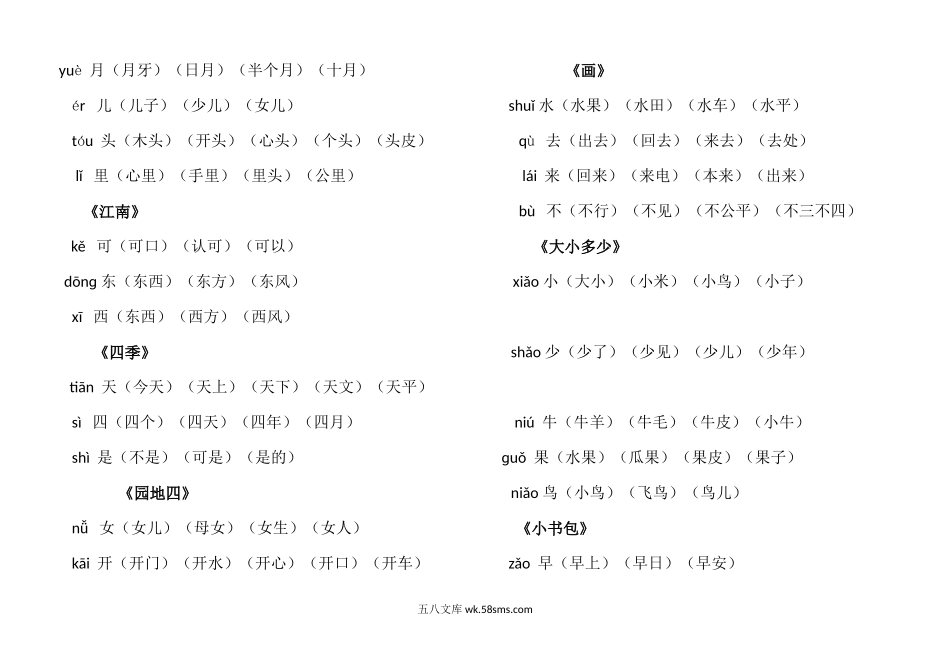 小学一年级语文上册_3-6-1-1、复习、知识点、归纳汇总_部编版_部编一年级上册各课时课后生字生字组词资料.docx_第2页