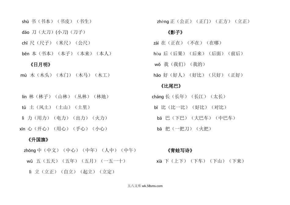 小学一年级语文上册_3-6-1-1、复习、知识点、归纳汇总_部编版_部编一年级上册各课时课后生字生字组词资料.docx_第3页