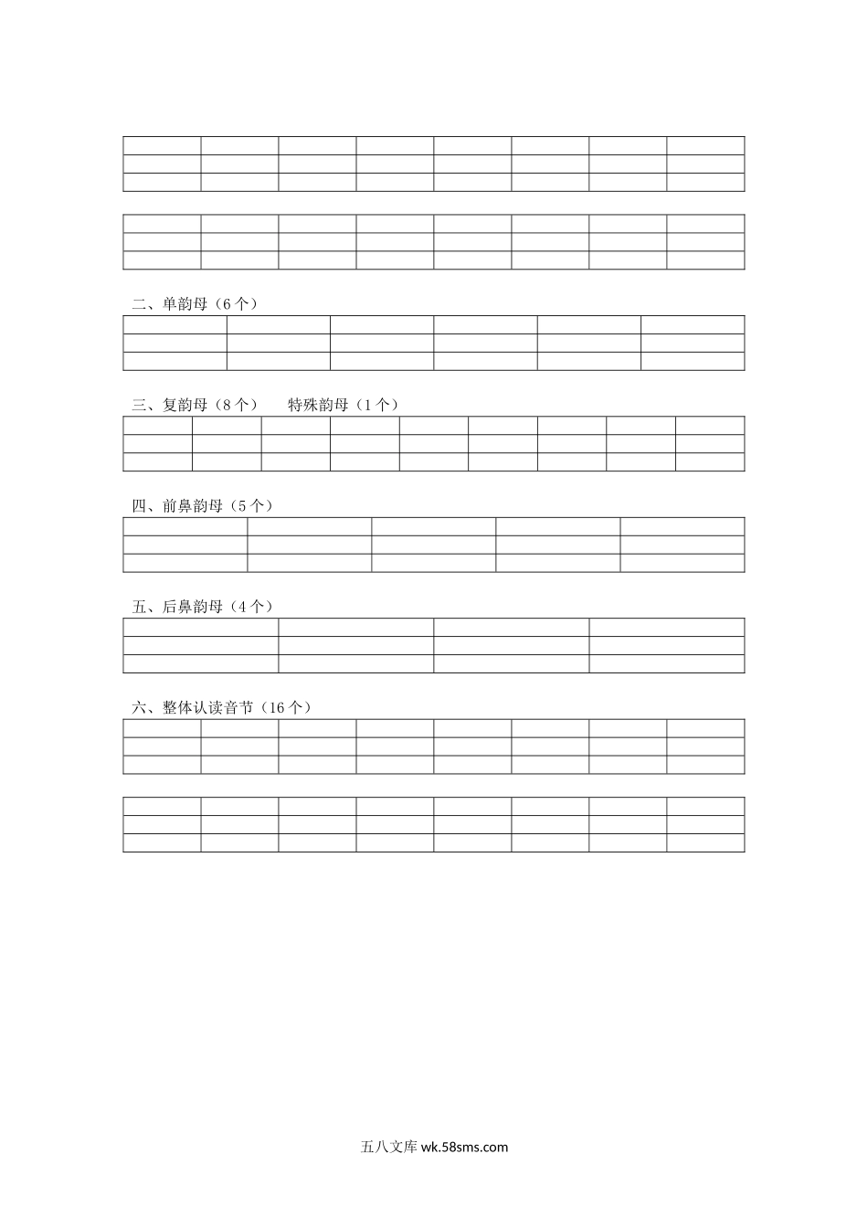 小学一年级语文上册_3-6-1-1、复习、知识点、归纳汇总_通用_小学一年级上册语文资料-拼音学习汉语拼音默写表(1).doc_第2页