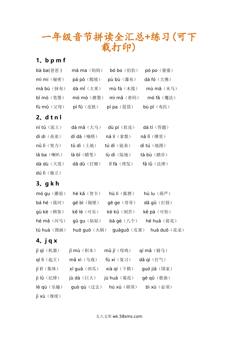 小学一年级语文上册_3-6-1-1、复习、知识点、归纳汇总_通用_小学一年级上册语文资料-语文音节拼读全汇总（抖音）.doc_第1页