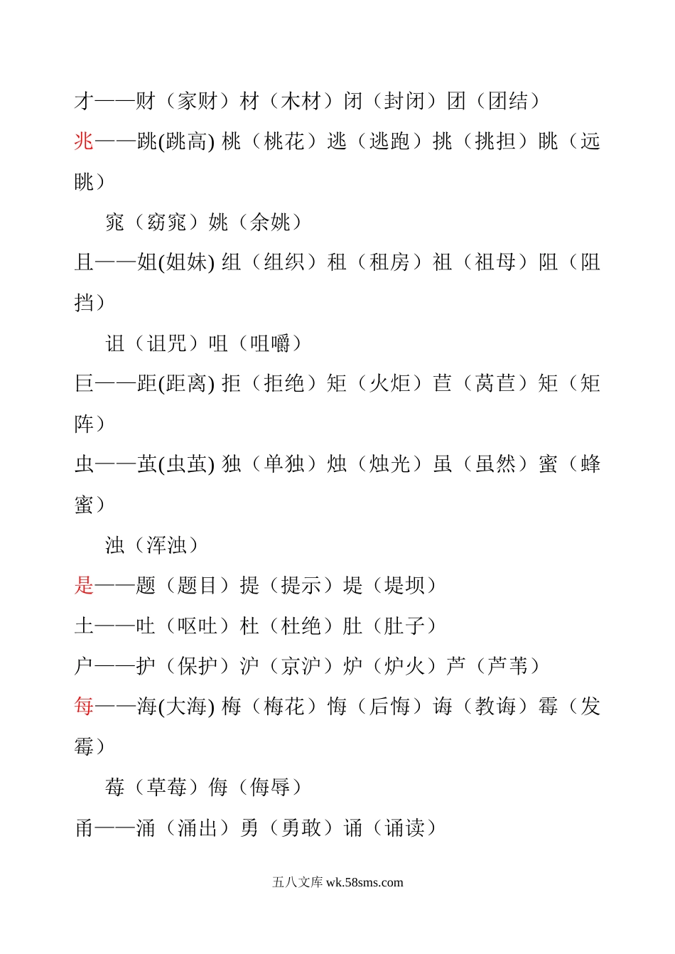 小学一年级语文上册_3-6-1-1、复习、知识点、归纳汇总_通用_一年级上册语文-加偏旁组词复习卷.doc_第2页