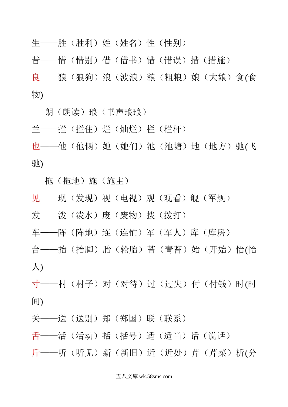 小学一年级语文上册_3-6-1-1、复习、知识点、归纳汇总_通用_一年级上册语文-加偏旁组词复习卷.doc_第3页