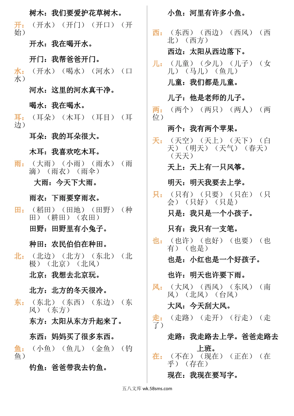 小学一年级语文上册_3-6-1-2、练习题、作业、试题、试卷_部编（人教）版_专项练习_一年级语文上册生字组词和造句(1).doc_第2页