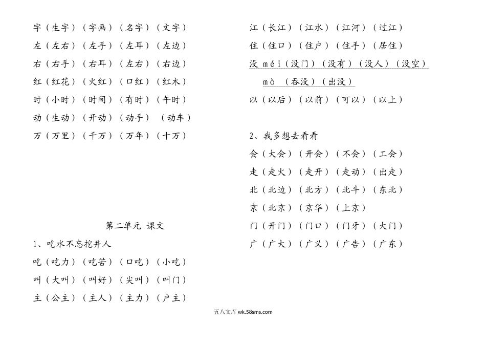 小学一年级语文下册_3-6-2-1、复习、知识点、归纳汇总_人教版_语文人教版一年级下册生字表.docx_第2页