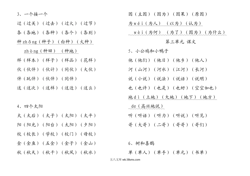 小学一年级语文下册_3-6-2-1、复习、知识点、归纳汇总_人教版_语文人教版一年级下册生字表.docx_第3页