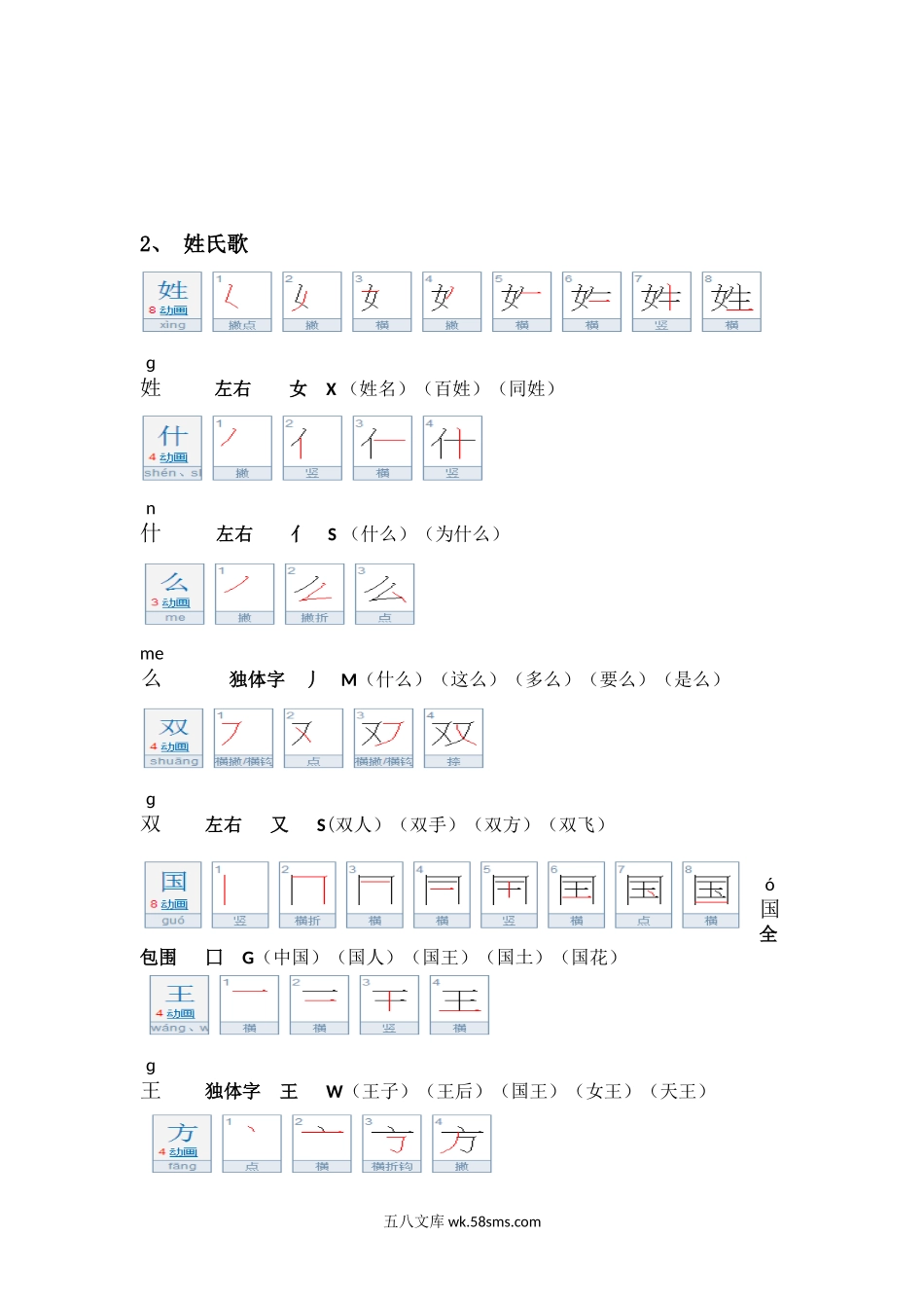 小学一年级语文下册_3-6-2-1、复习、知识点、归纳汇总_通用_一年级第二学期语文生字笔顺组词（整合版）.docx_第2页