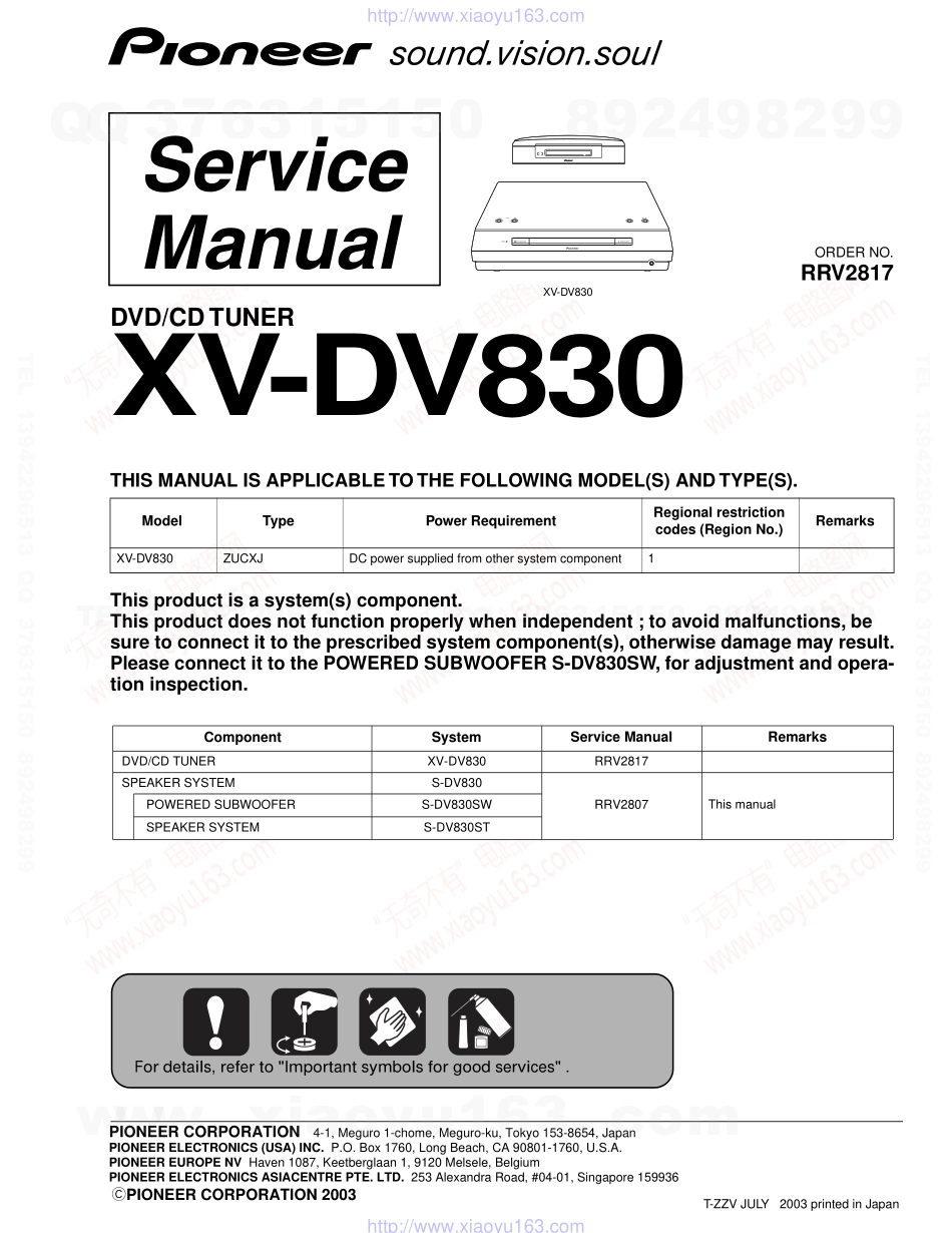 先锋PIONEER XV-DV830电路图.pdf_第1页