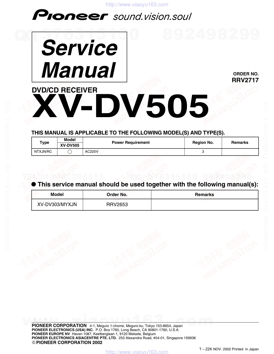 先锋PIONEER XV-DV505电路图.pdf_第1页