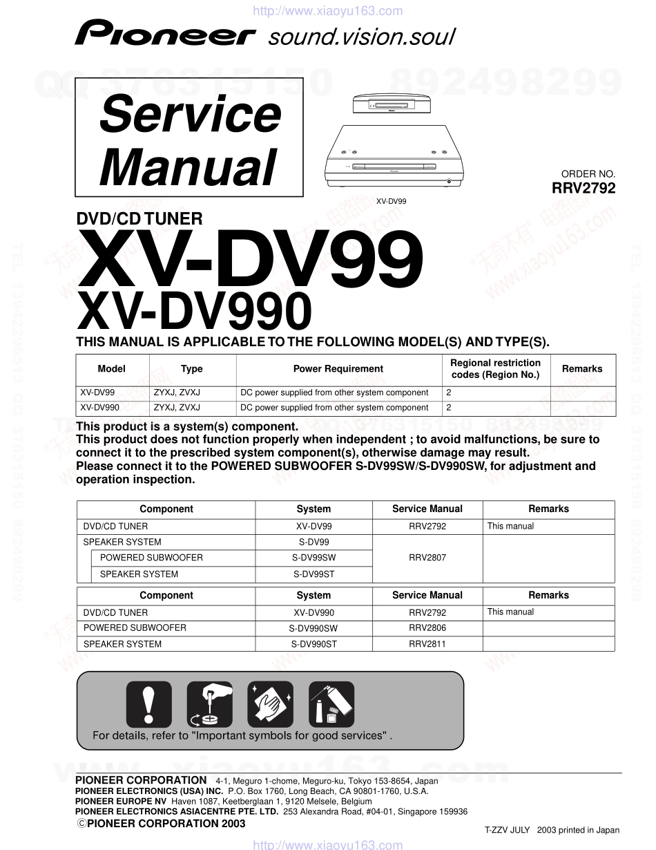 先锋PIONEER XV-DV99电路图.pdf_第1页