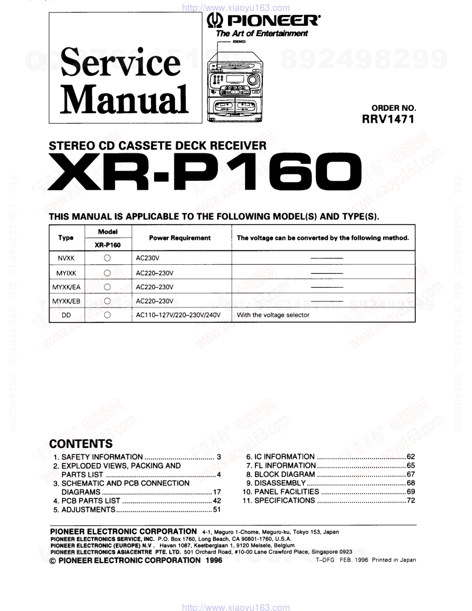 先锋PIONEER XR-P160电路图.pdf_第1页