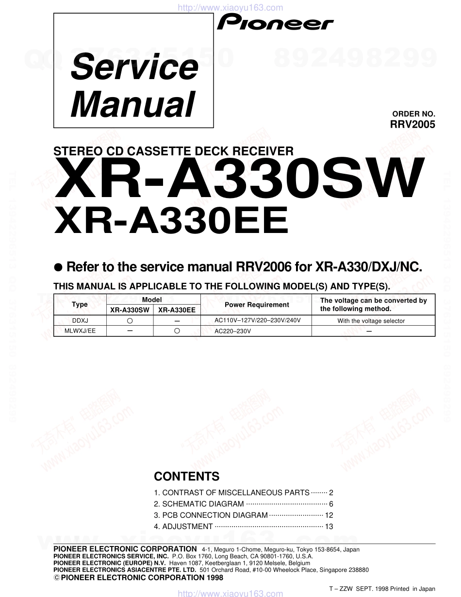 先锋PIONEER XR-A330SW电路图.pdf_第1页