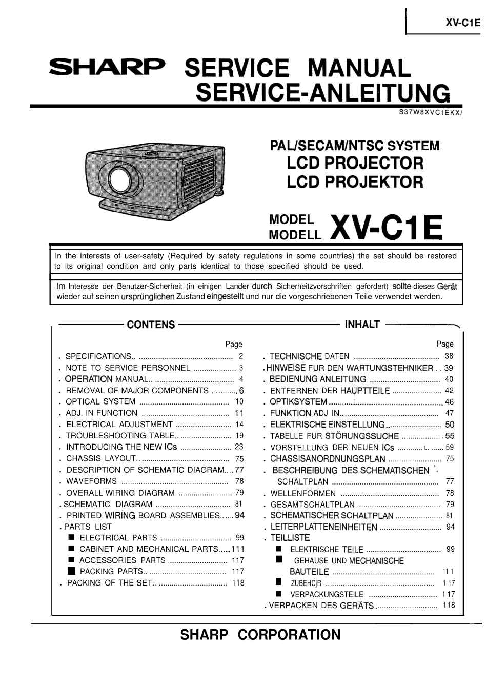 夏普XV-C1E LCD投影机维修手册_SHARP_XV-C1E.pdf_第1页