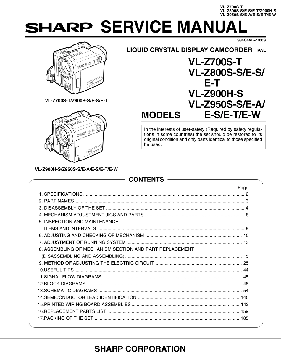 夏普VL-Z900数码摄像机维修手册和图纸_SHARP_VL-Z700.pdf_第1页