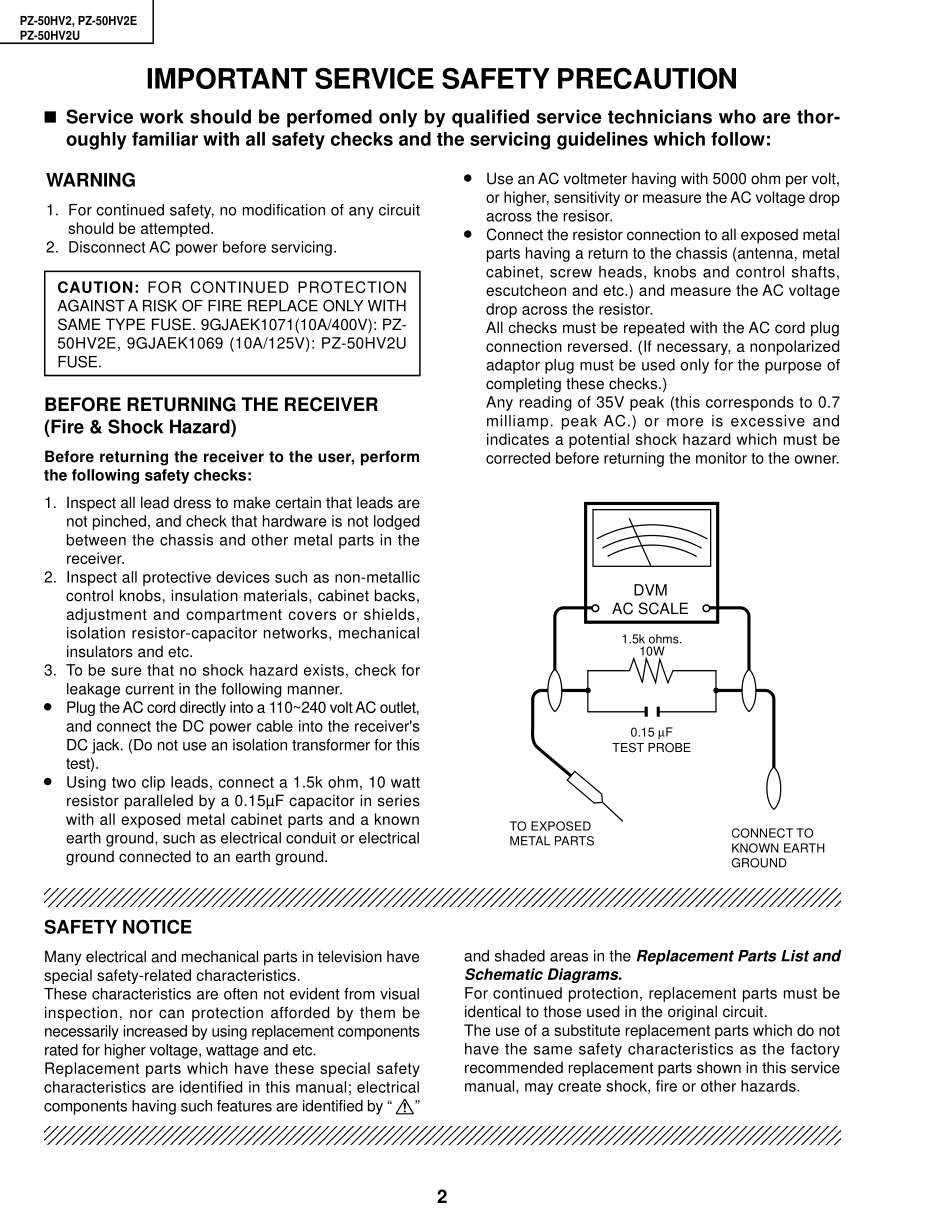 夏普PZ-50HV2等离子电视维修手册_PZ-50HV2U.pdf_第2页