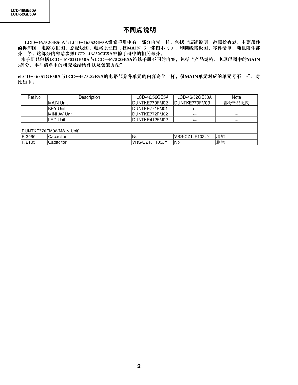 夏普LCD-46GE50A液晶电视维修手册_LCD-52GE50A.pdf_第2页