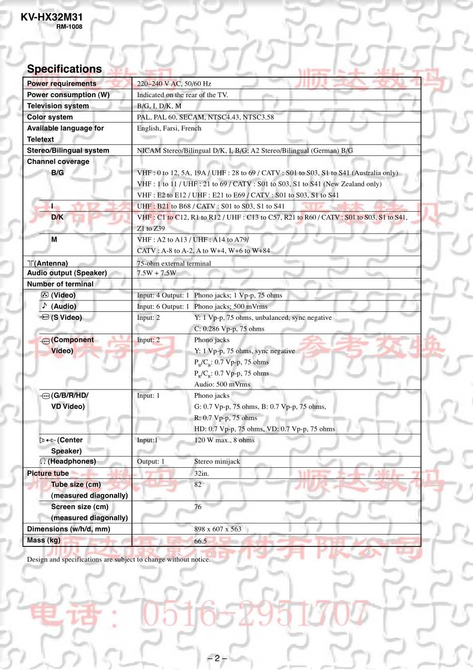 索尼KV-HX32M31彩电维修手册_索尼KV-HX32M31.pdf_第2页