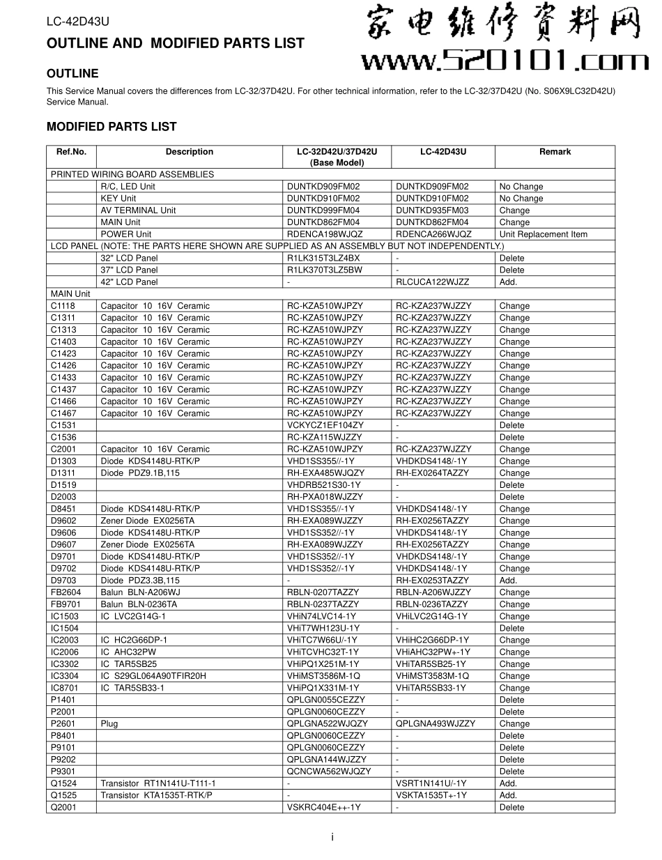 夏普LC-42D43U液晶电视维修手册_LC-42D43U.pdf_第2页