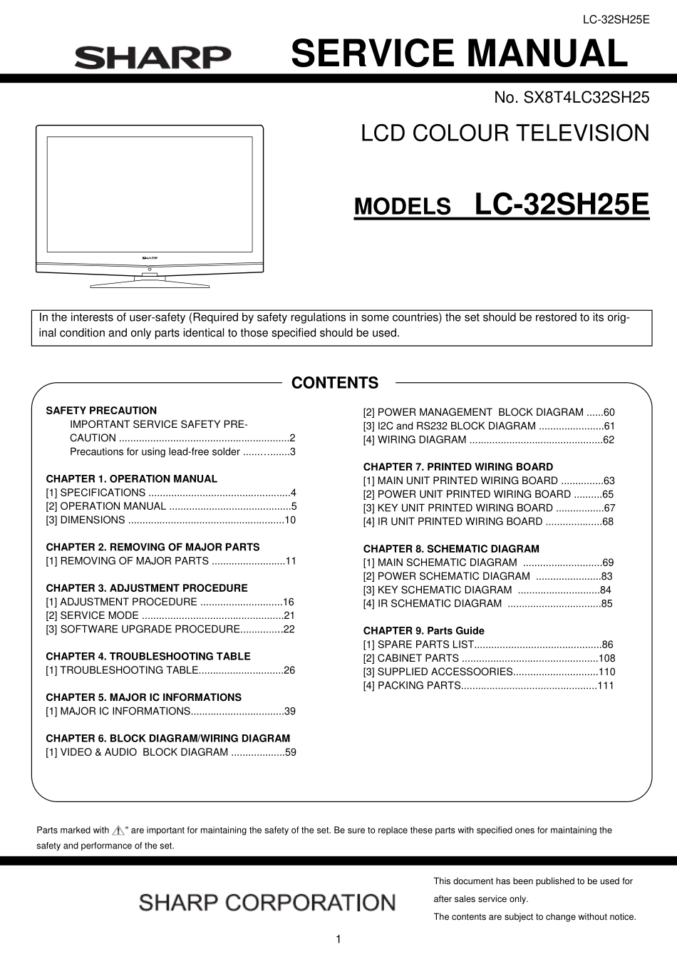 夏普LC-32SH25E液晶电视维修手册_LC-32SH25E.pdf_第1页