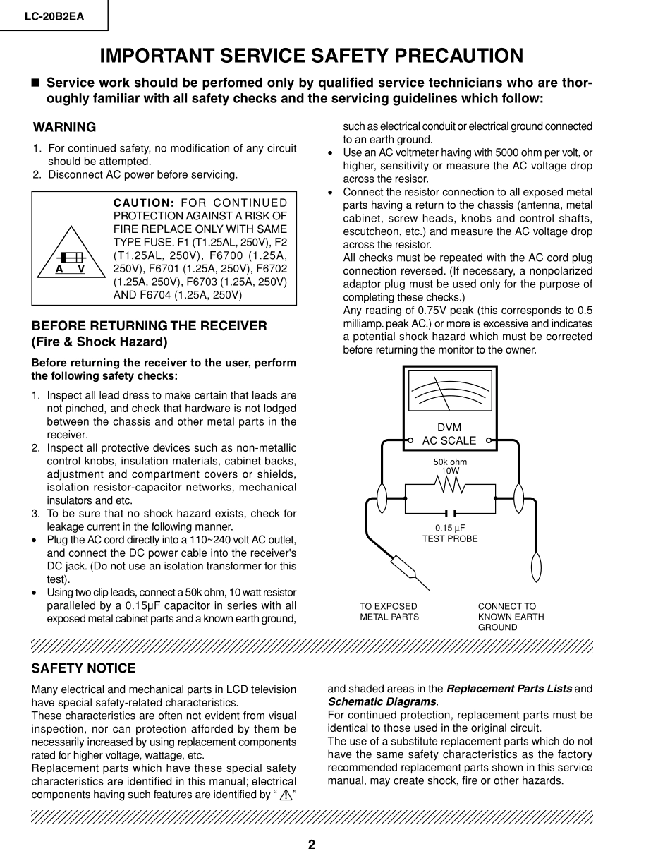 夏普LC-20B2EA彩电维修手册_夏普LC-20B2EA.pdf_第2页