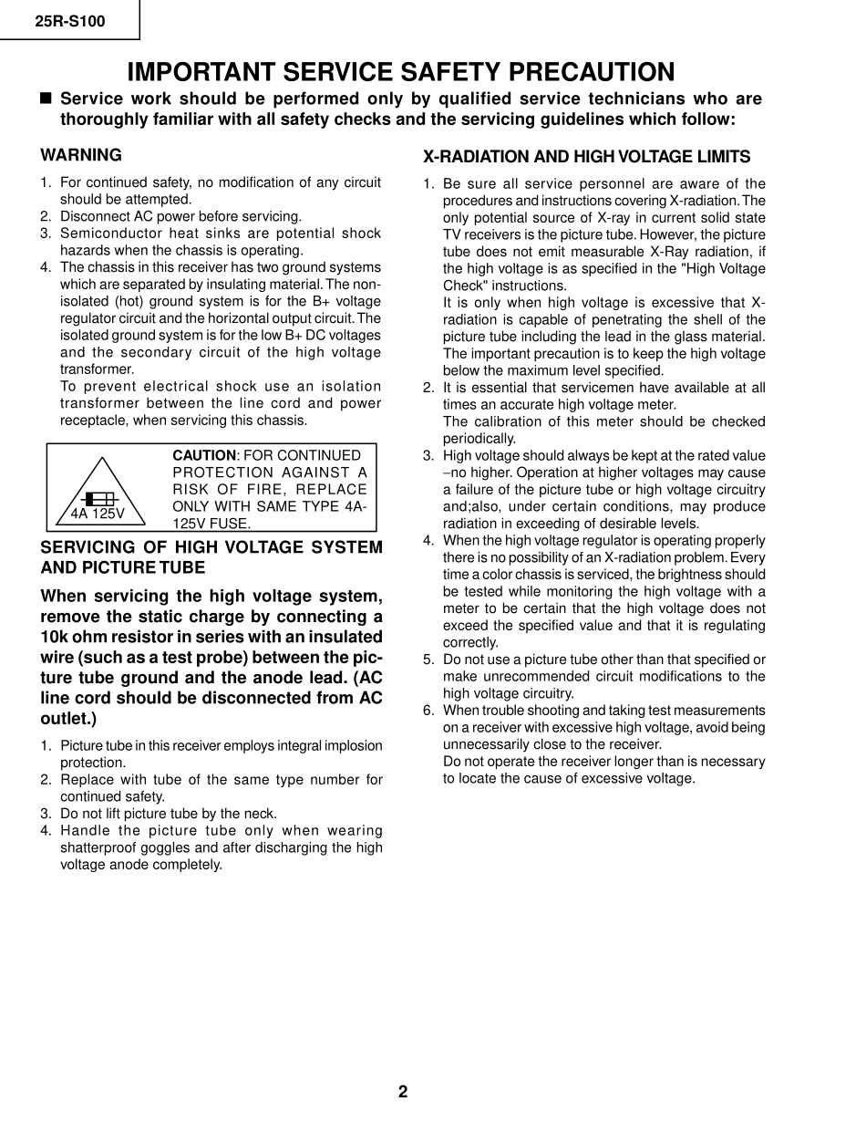 夏普25R-S100彩电维修手册_夏普25R-S100.pdf_第2页