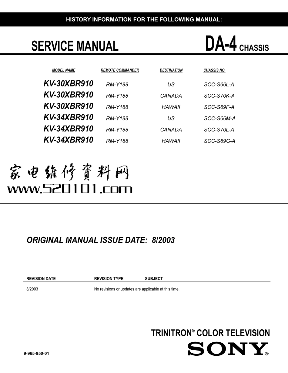 索尼KV-34XBR910彩电维修手册_索尼KV-34XBR910彩电图纸.pdf_第1页