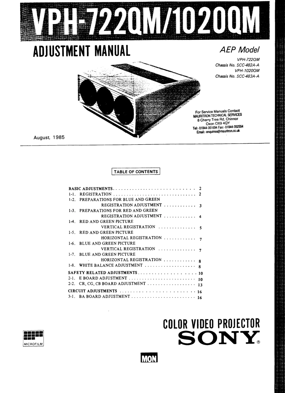 索尼VPH-1020QM投影机维修手册_SONY_VPH-1020QM.pdf_第1页